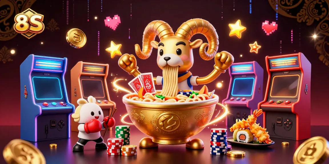Engage with 8S by playing exciting games in a vibrant casino scene featuring animated characters.