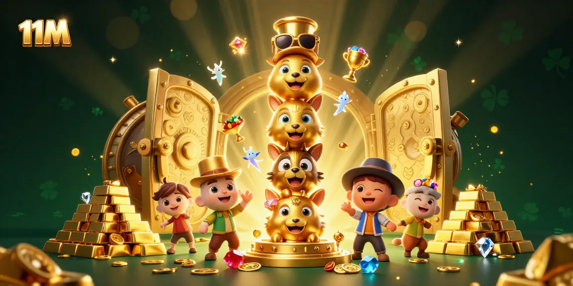 Experience the thrill of 11M casino excitement with a dynamic golden totem and treasure display.