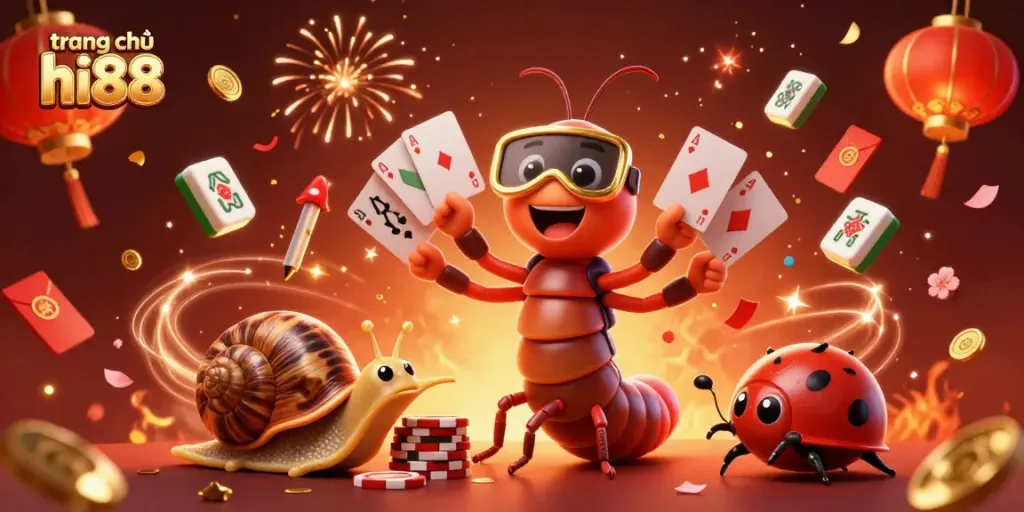 Engage with the dynamic world of trang chủ hi88 featuring a colorful casino scene with a cartoon dealer and vibrant game elements.