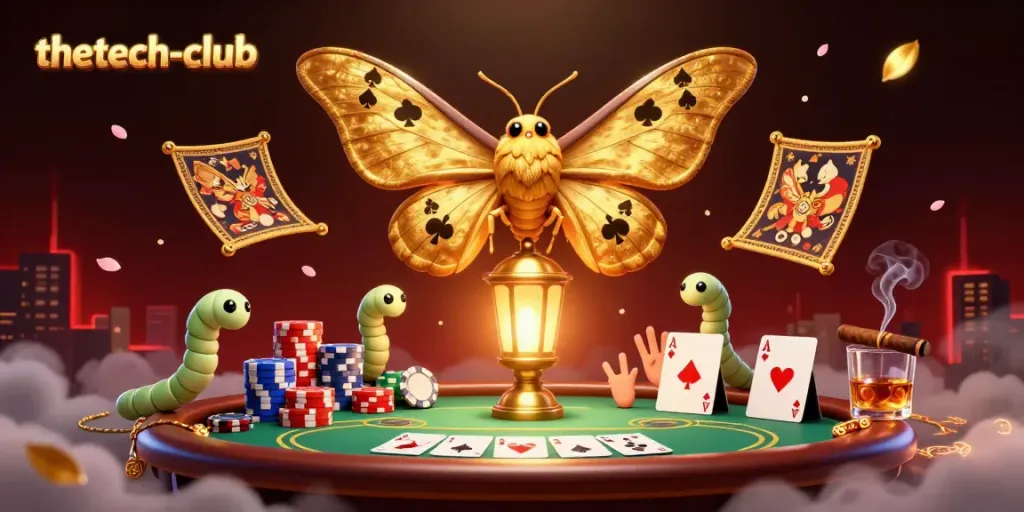 Join the thetech-club at our casino celebration with a vibrant poker scene, featuring a majestic moth.