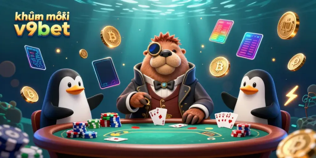 Enjoy thrilling poker action with khuyến mãi v9bet as the walrus in a Victorian outfit faces off against a penguin dealer and a bluffing pufferfish.