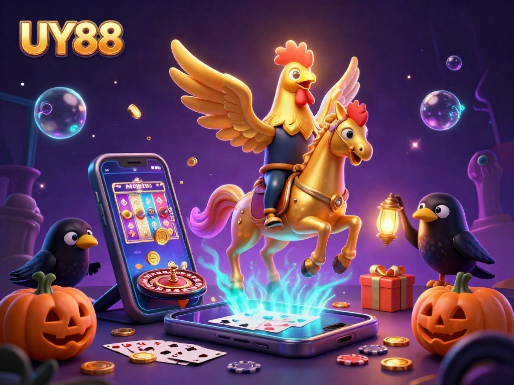 Experience the thrill of UY88 casino with this vibrant 3D illustration of gaming action.