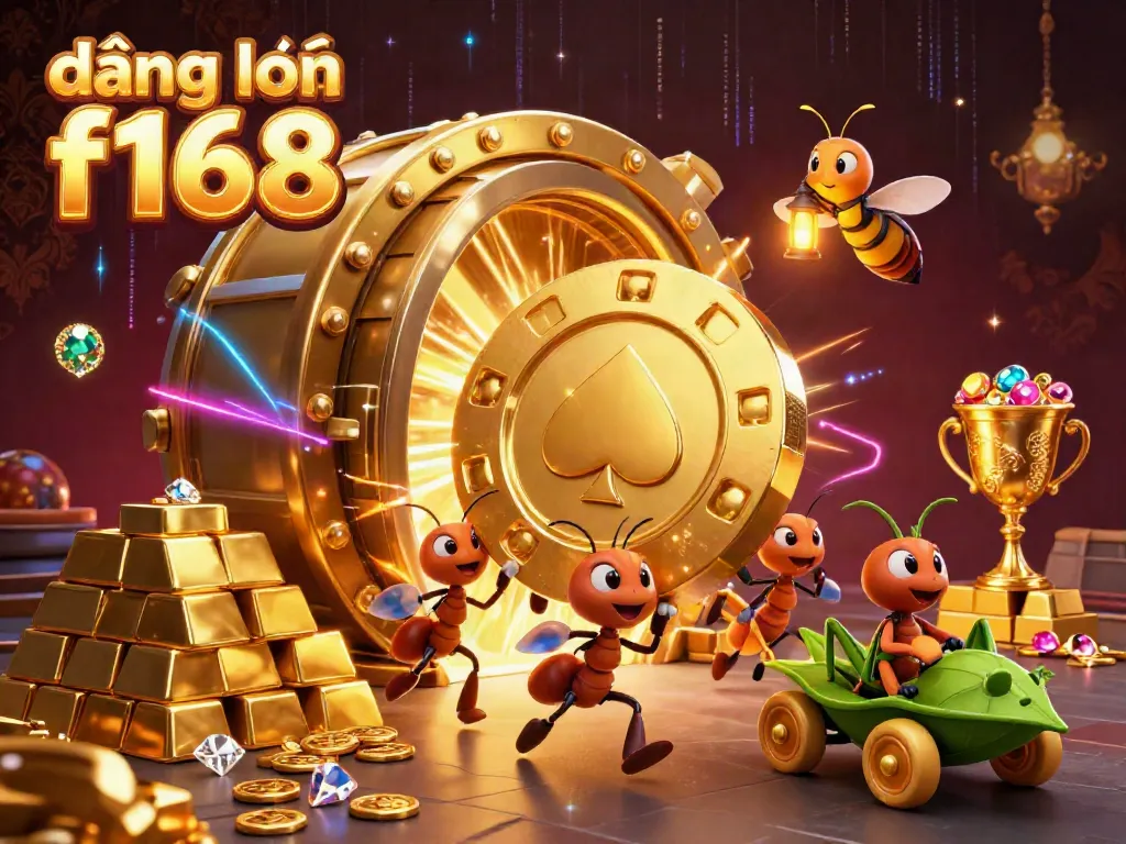 Experience the excitement of đăng nhập f168 in this vibrant 3D heist scene featuring ants and casino elements.