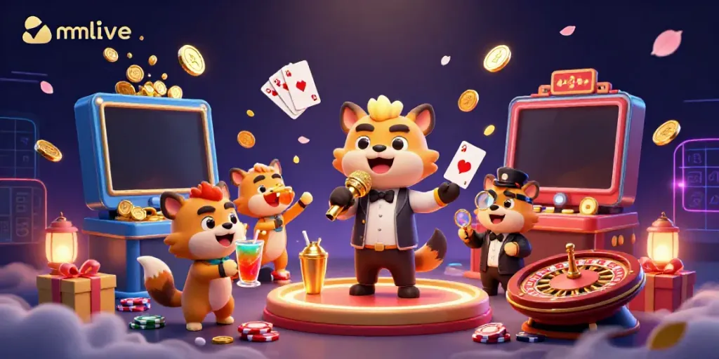 Hyenas host a lively comedy casino at mmlive, showcasing a vibrant and energetic atmosphere.