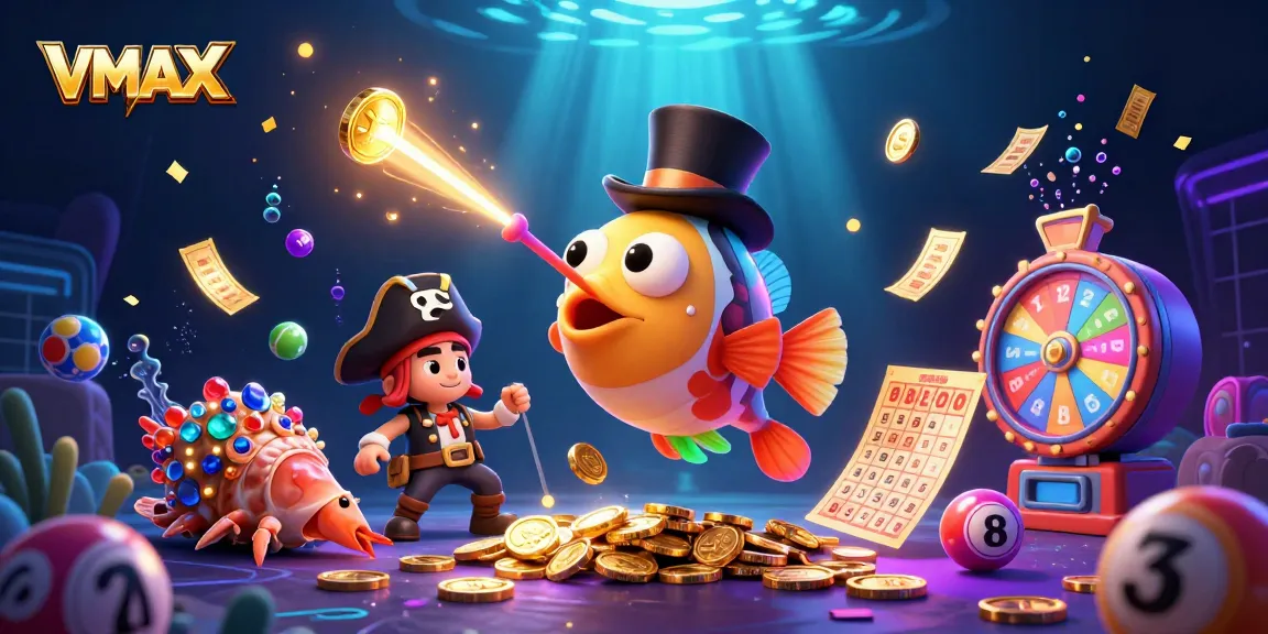 Engage with VMAX in a vibrant underwater casino scene filled with dynamic gaming elements.