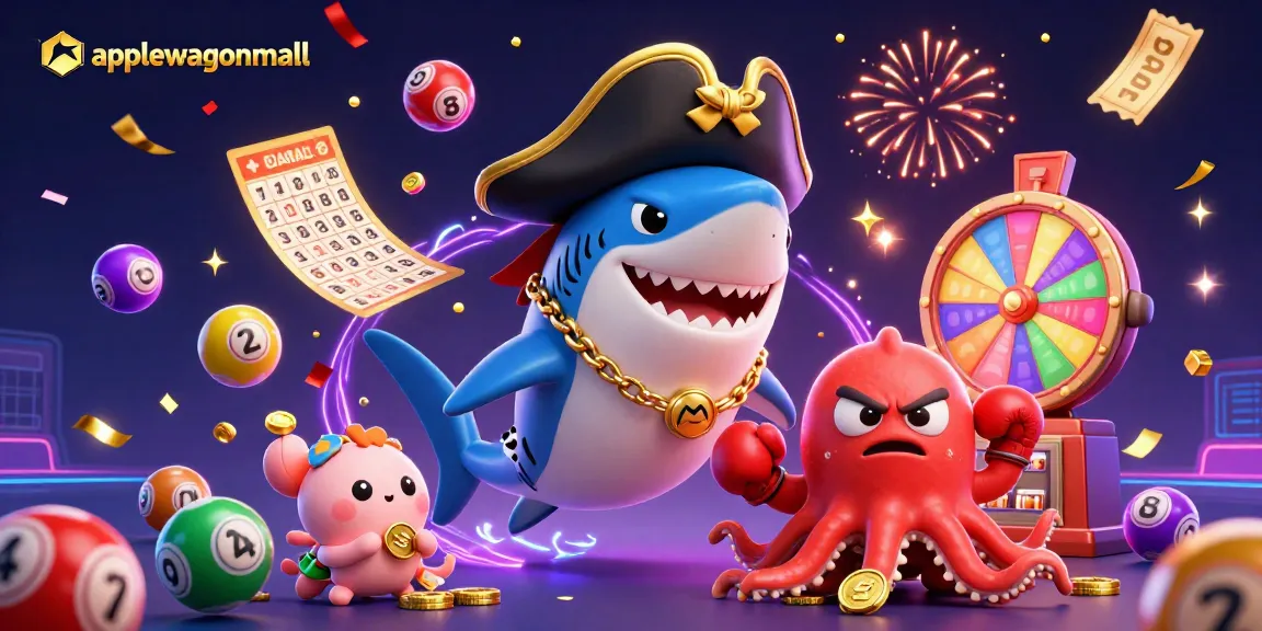 Experience fun and excitement at applewagonmall with a festive lottery scene featuring vibrant colors and dynamic gaming elements.