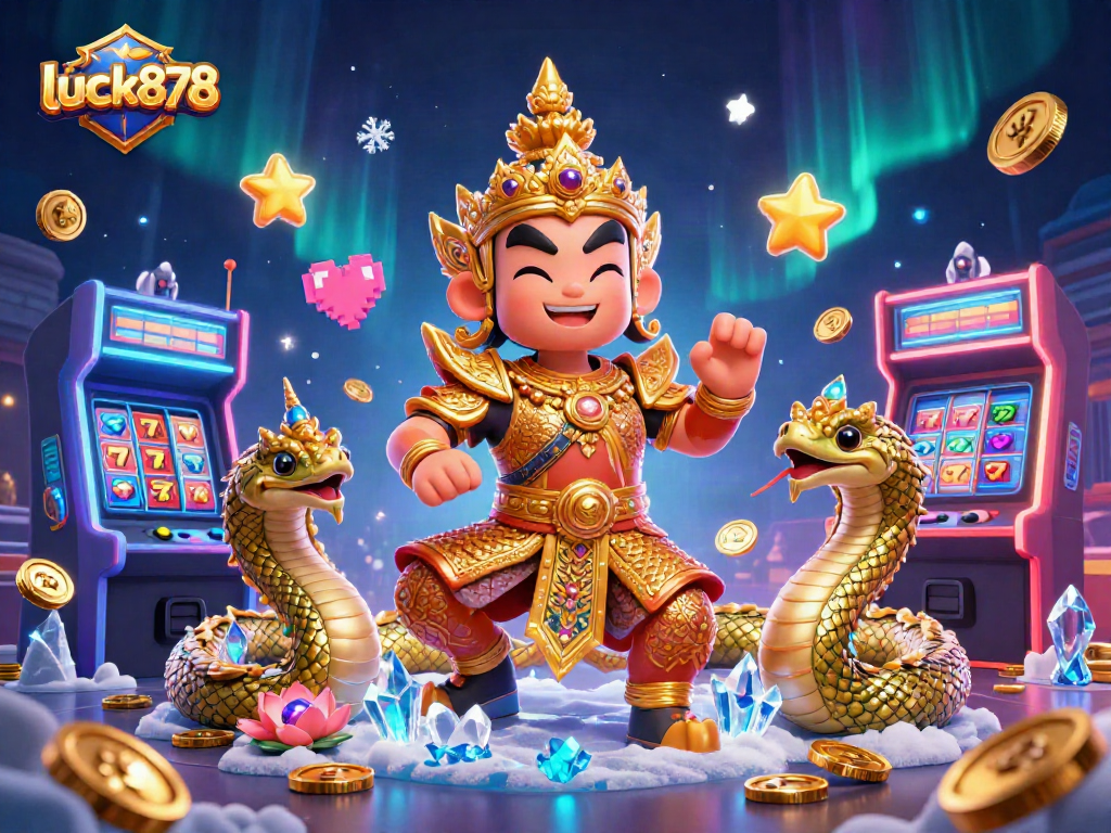 Spin the reels at luck878 with vibrant casino elements and fantasy characters.
