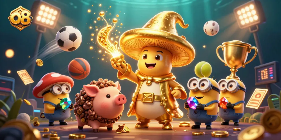 Experience the magic of o8 with a golden wizard and treasure-filled adventure in a dynamic casino scene.