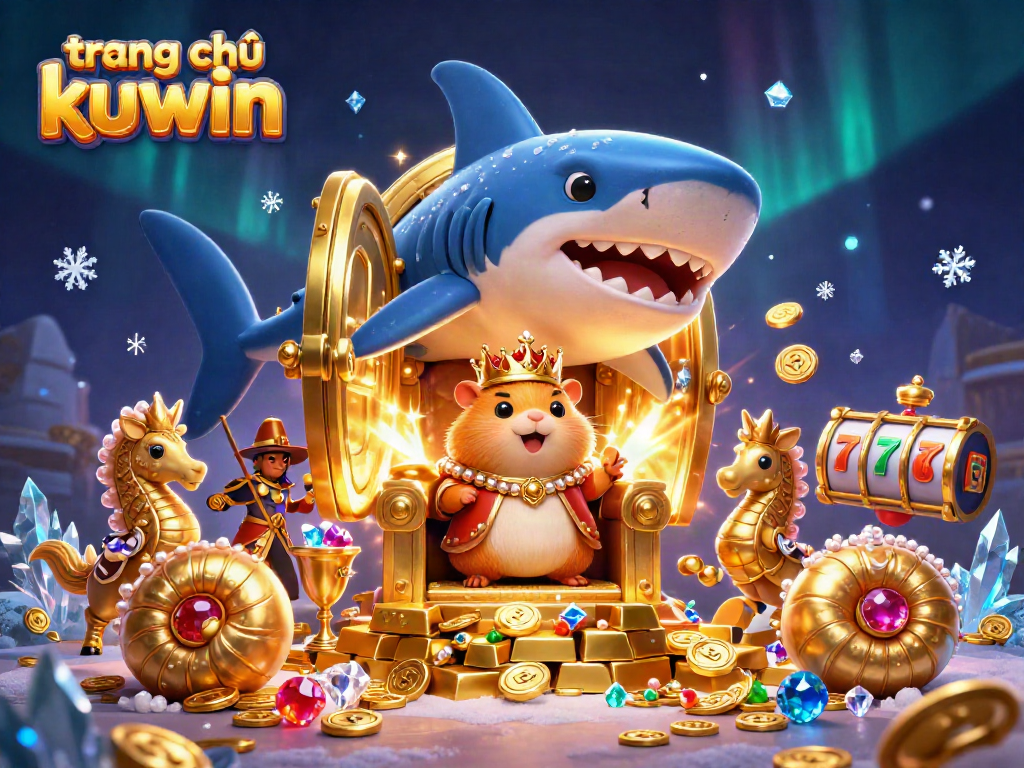 Engage with the vibrant trang chủ kuwin scene featuring a hamster king surrounded by treasure and casino elements.