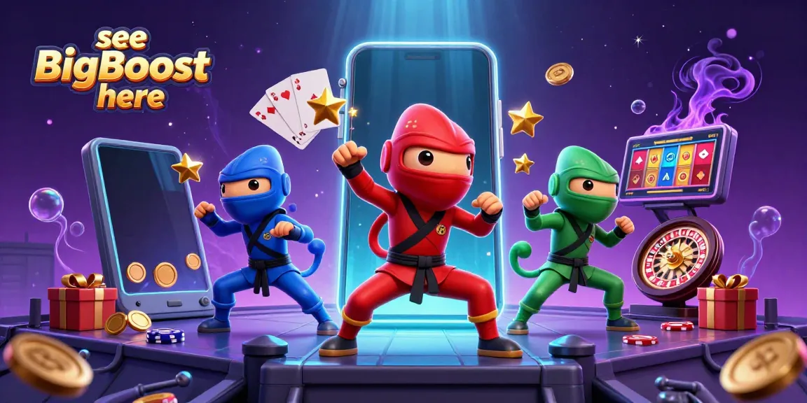 See BigBoost here in an action-packed scene with ninja chameleon characters and vibrant casino elements.