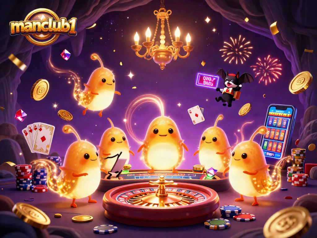 Experience big wins with manclub1 in a lively casino atmosphere illuminated by glowing creatures.