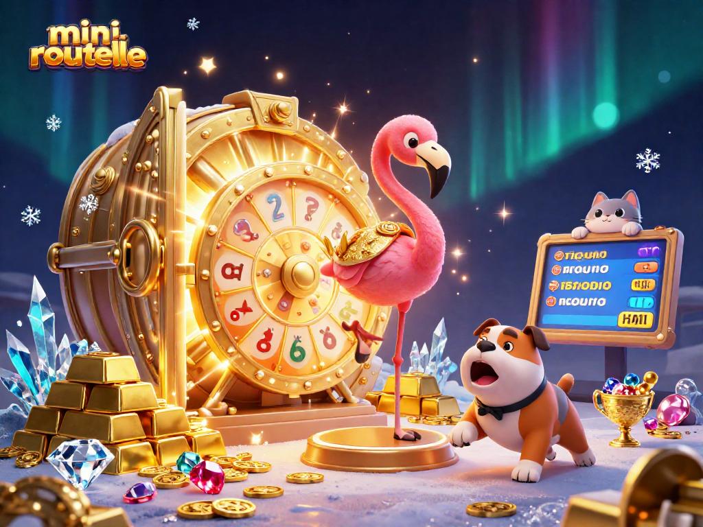 Engaging scene of mini-roulette where a game show host flamingo and bulldog contestant reveal winning moments.