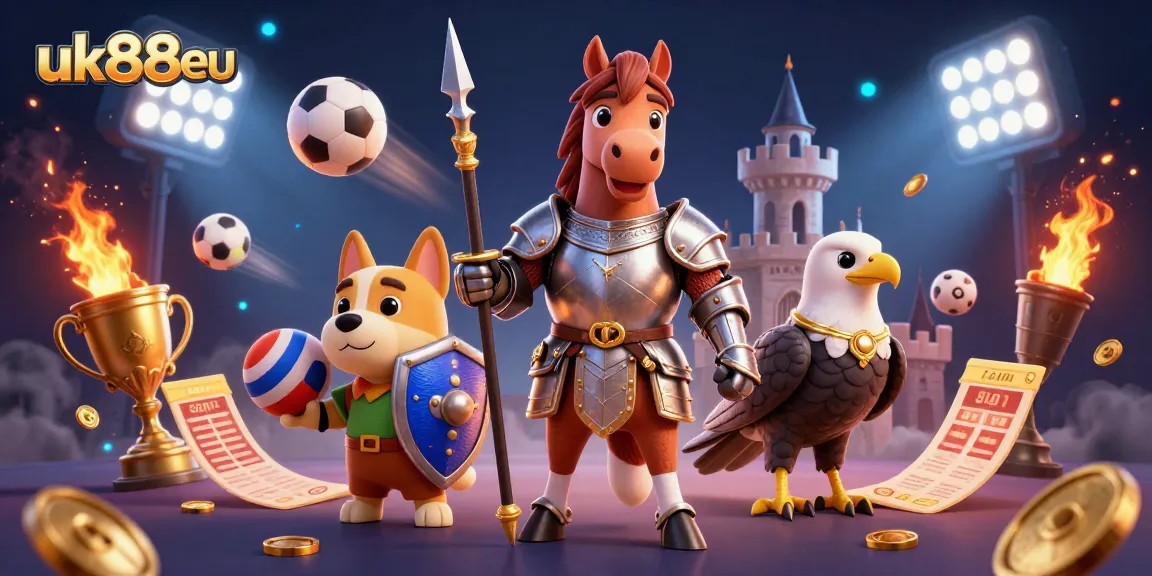 Engage with exhilarating games at uk88eu, featuring a knight and puppy in a dynamic casino illustration.
