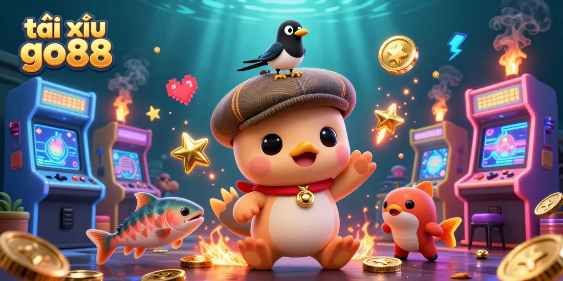 Engage with tài xỉu go88's vibrant 3D casino scene illustrating playful characters and exciting game elements.
