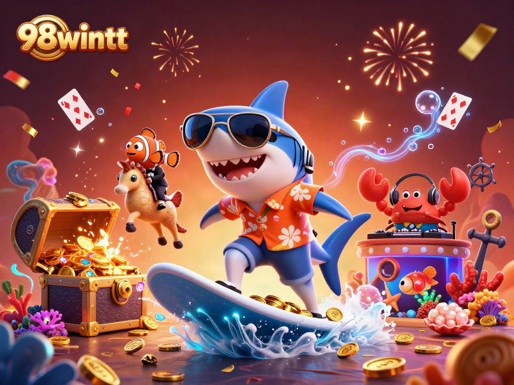 Join the vibrant world of 98wintt with a stunning casino scene featuring colorful characters and dynamic elements.