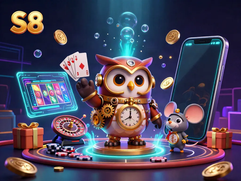 Spin to win with the S8 casino adventure featuring an owl and steampunk elements!