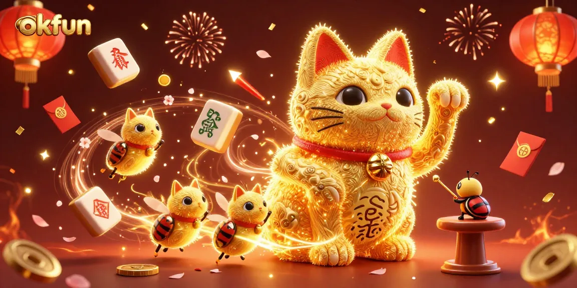 Engage with okfun while enjoying lively casino games portrayed by vibrant fireflies and festive symbols.