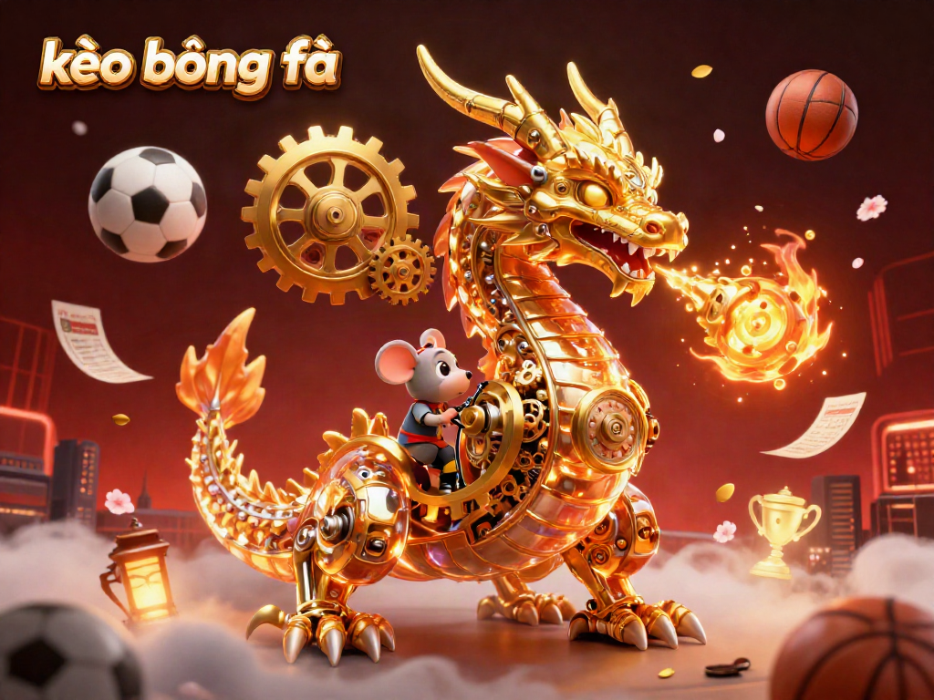 Engage in kèo bóng đá with a dynamic 3D dragon and sports elements in an immersive scene.