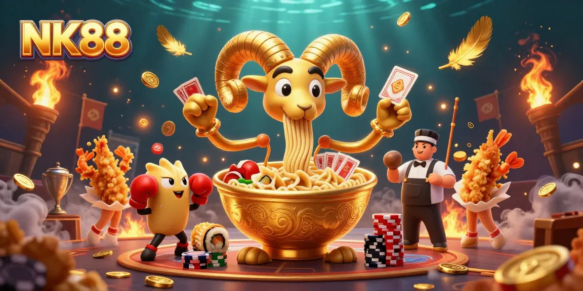 Engage with NK88's dynamic casino illustration showcasing vibrant characters in an exciting gaming atmosphere.