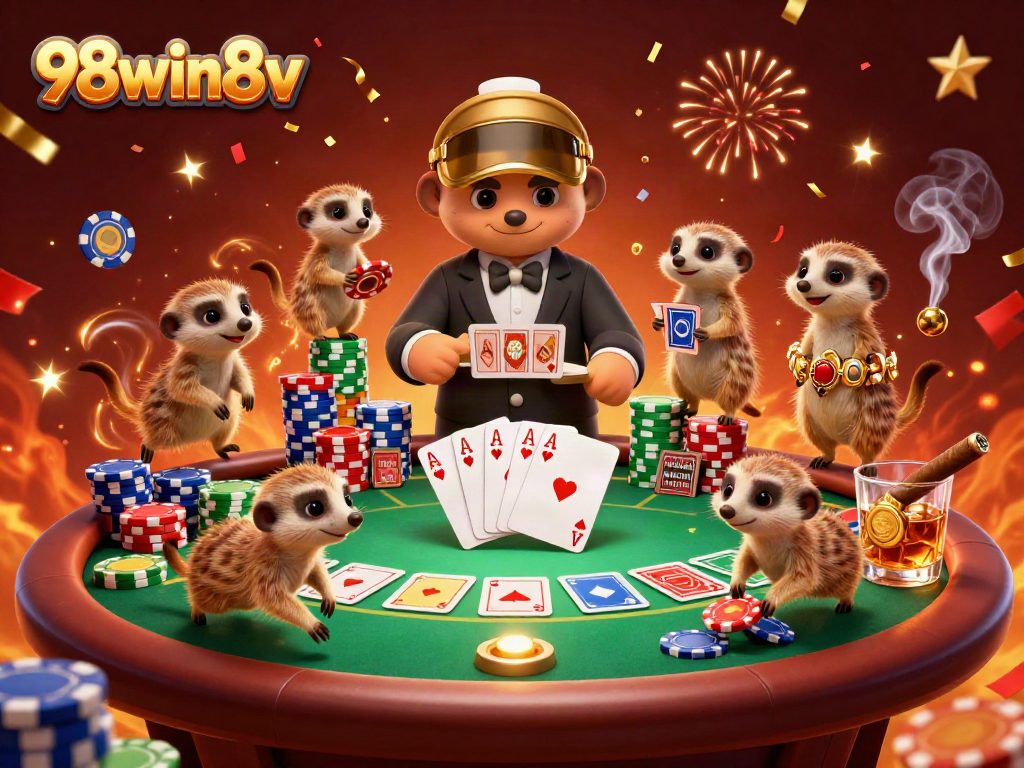 Win big at 98win8v with our animated meerkat casino operation and poker table.