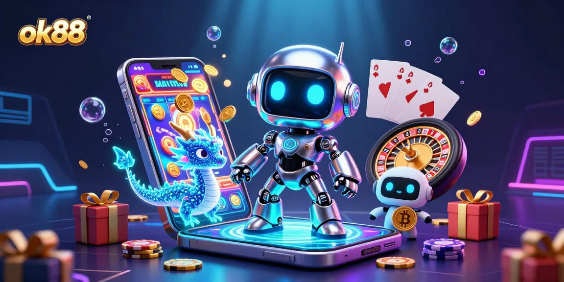 Spin and win with ok88 at an exhilarating 3D casino illustration featuring cyberpunk characters.