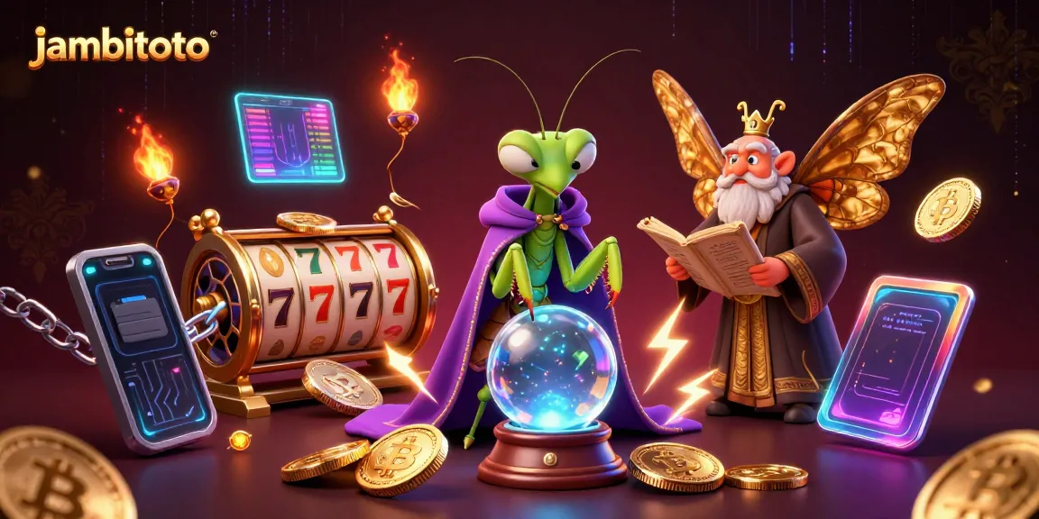 Experience the thrill of jambitoto with a dynamic casino scene featuring mystical characters and vibrant slot elements.