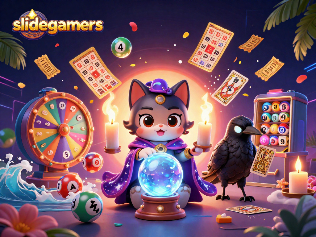 Experience winning moments with slidegamers as colorful lottery elements come to life in a vibrant casino scene.
