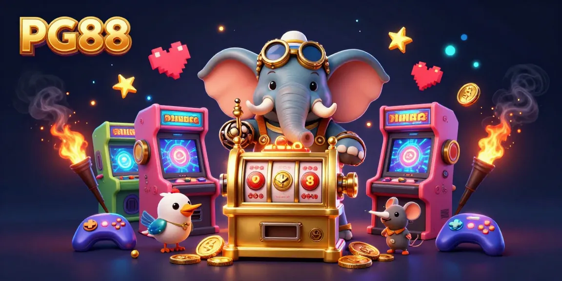 Experience the PG88 online gaming adventure with a vibrant, detailed 3D illustration of a steampunk elephant and exciting casino elements.