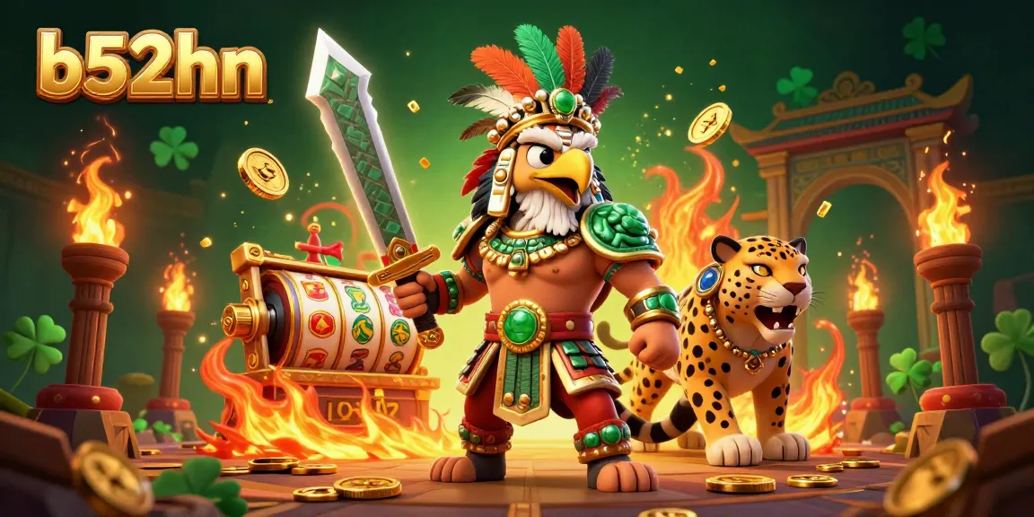 Experience thrilling gaming action with b52hn in a vibrant 3D casino scene filled with slot reels and golden coins.