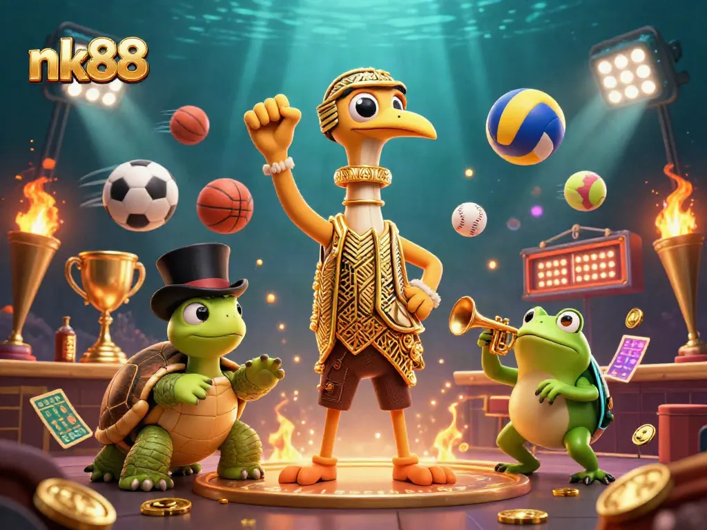 Engage with nk88 for an exhilarating gaming experience showcased in a vibrant 3D illustration.