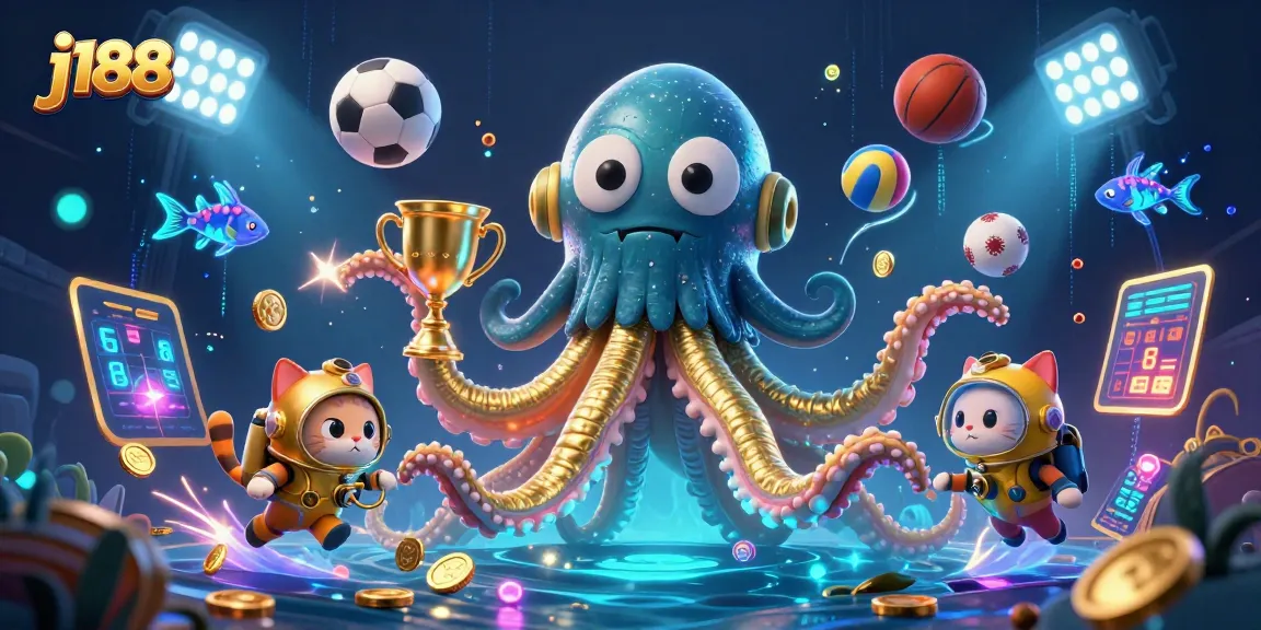 j188 captivates players with a vibrant, thrilling underwater casino experience featuring an animated kraken and diving cat