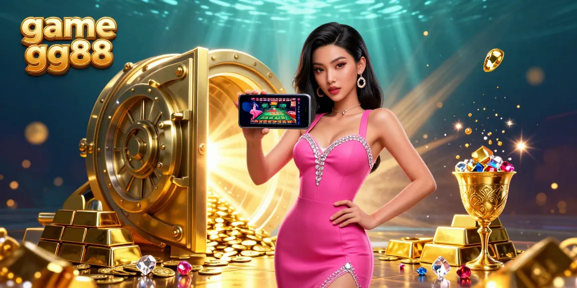 Experience the excitement of game gg88 with a vibrant scene of casino elements and treasures.