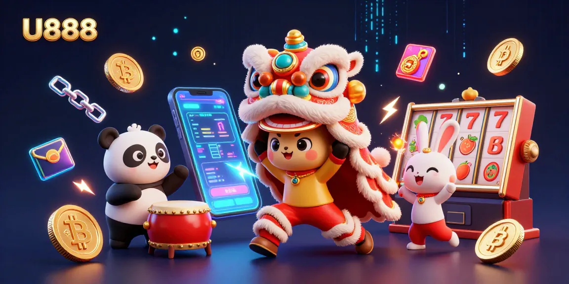 U888 engages players with thrilling slot games, featuring a lively lion dance and crypto elements.