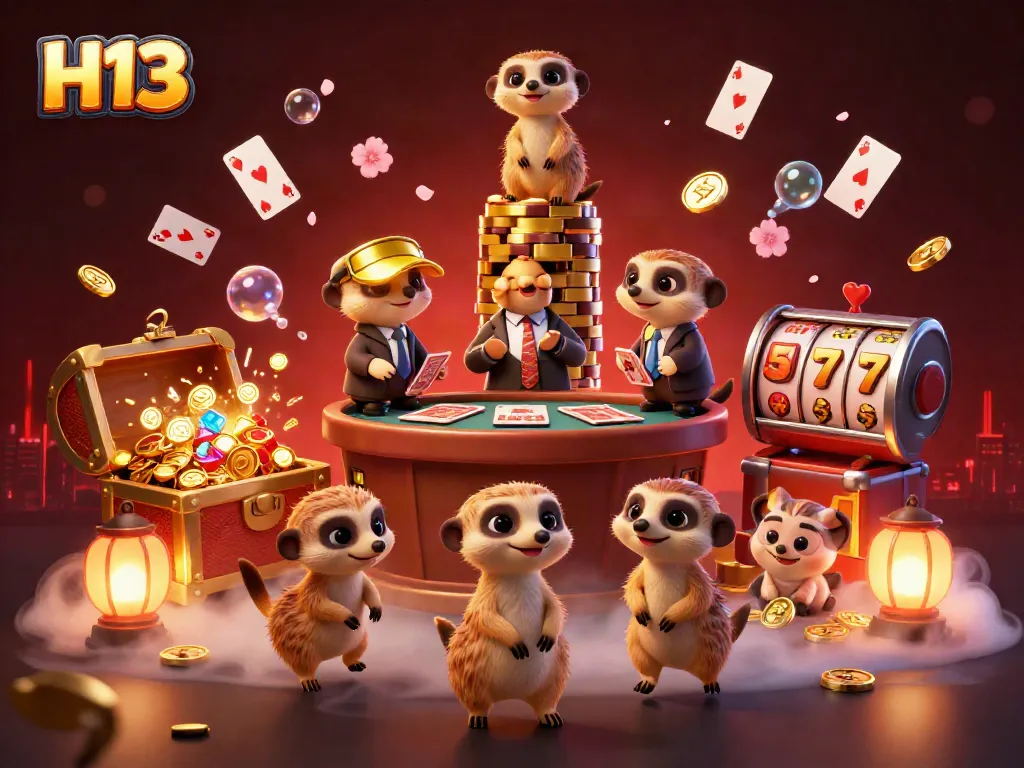 Engage in thrilling casino action at H13 with adorable meerkats managing games and treasure.