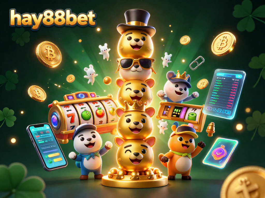 Experience thrilling gaming at hay88bet with a vibrant 3D casino scene showcasing various dynamic elements and characters.