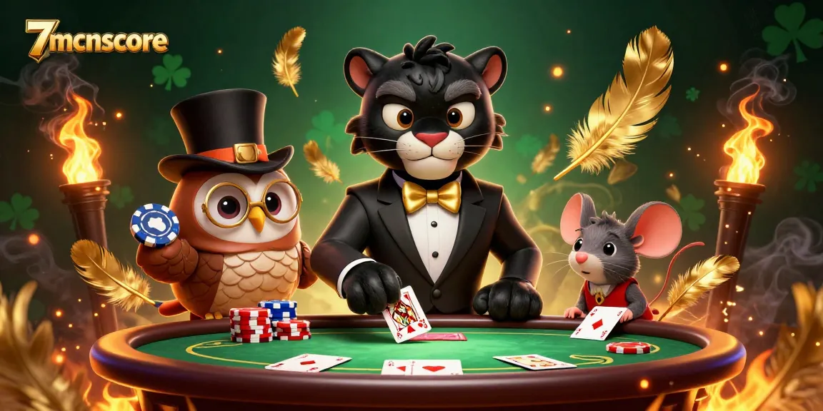 Engage in thrilling poker games with 7mcnscore featuring vibrant characters and dynamic casino elements.