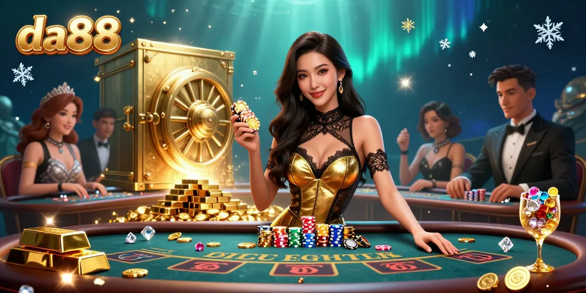 Experience high-stakes baccarat with da88 at an exclusive casino table filled with golden treasures.