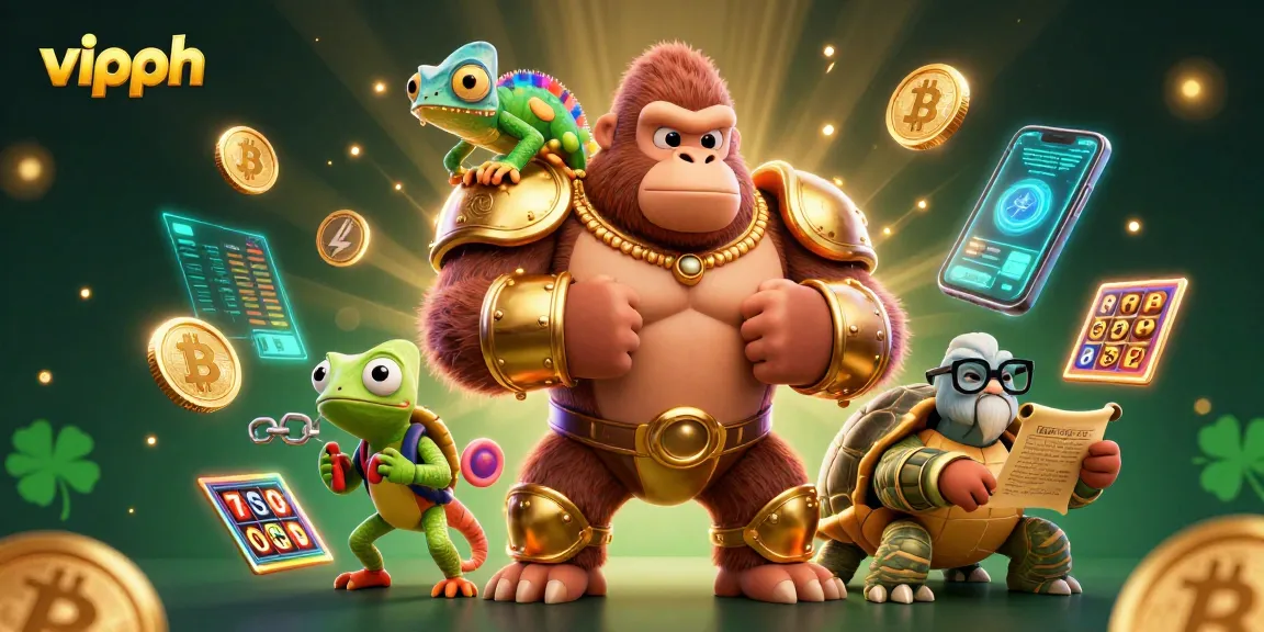 Experience the excitement of vipph casino with gorilla king, chameleon spy, and gambling elements.