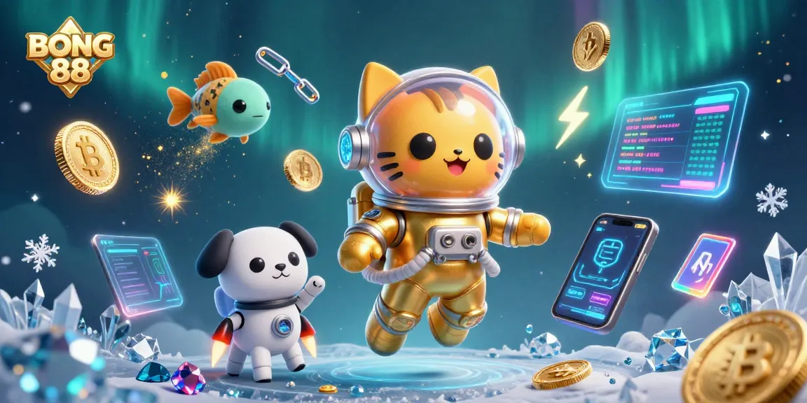BONG 88 offers dynamic casino thrills in an exciting 3D illustration featuring interactive characters and cryptocurrency elements.