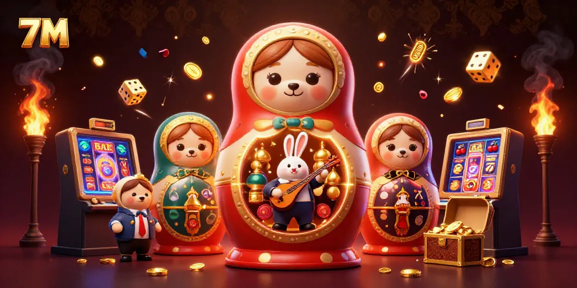 Engage with 7M's vibrant casino scene featuring playful characters and exciting gaming elements.