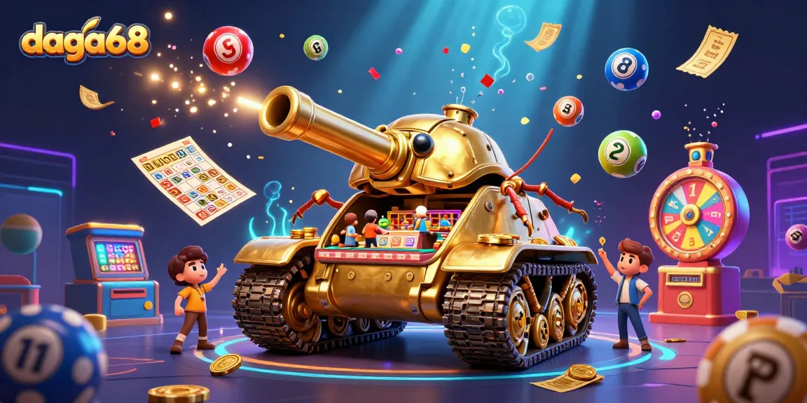 daga68 showcases a vibrant 3D casino scene with a golden beetle tank revealing a miniature casino adventure.