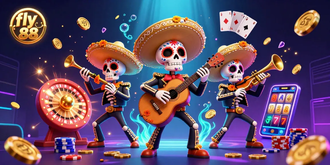 Experience the thrill of fly 88 gaming with lively mariachi musicians amidst a whirlwind of vibrant casino elements.