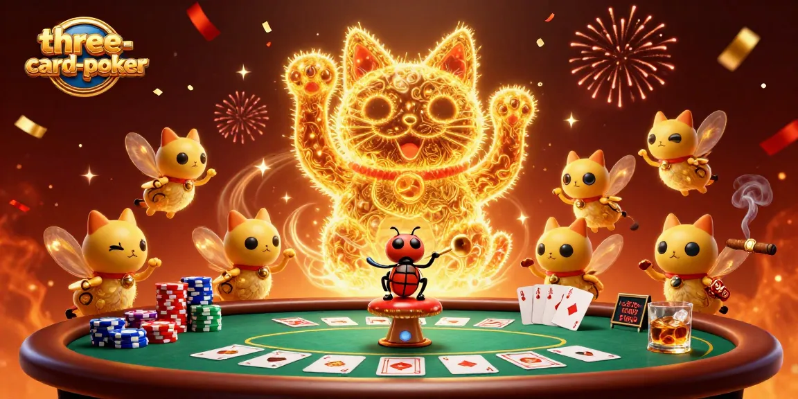 Experience thrilling three-card-poker action with vibrant casino elements and dynamic characters