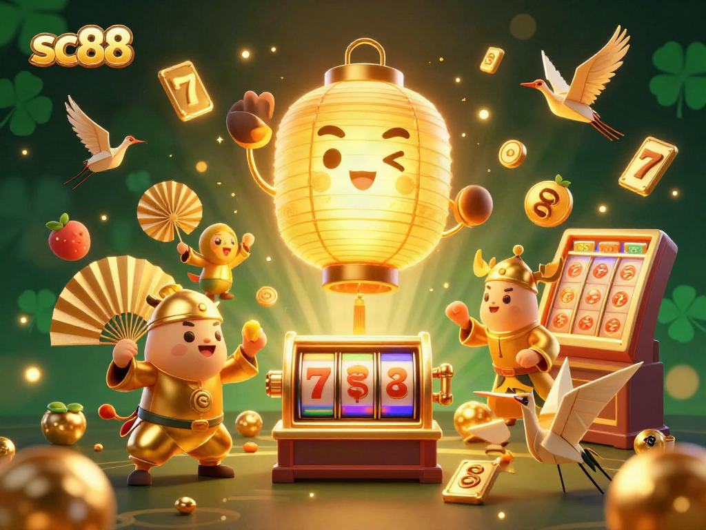Experience the thrill of sc88 gaming in a vibrant casino scene with lucky symbols and golden spirits.