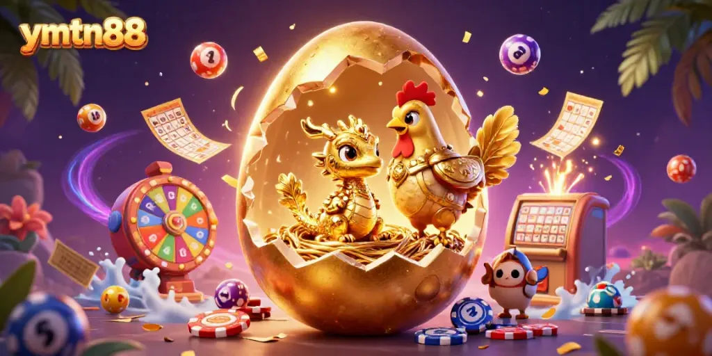Experience the excitement of ymtn88 with a golden dragon and casino elements in a vibrant 3D scene.