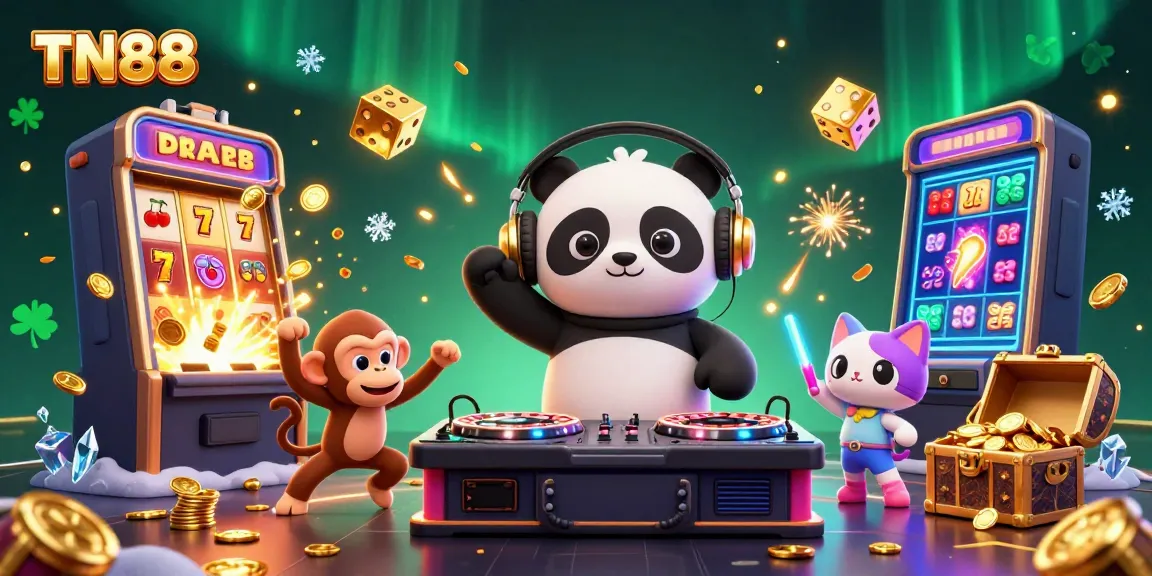 Experience the excitement of TN88 in this vibrant, dynamic casino scene with cartoon characters.