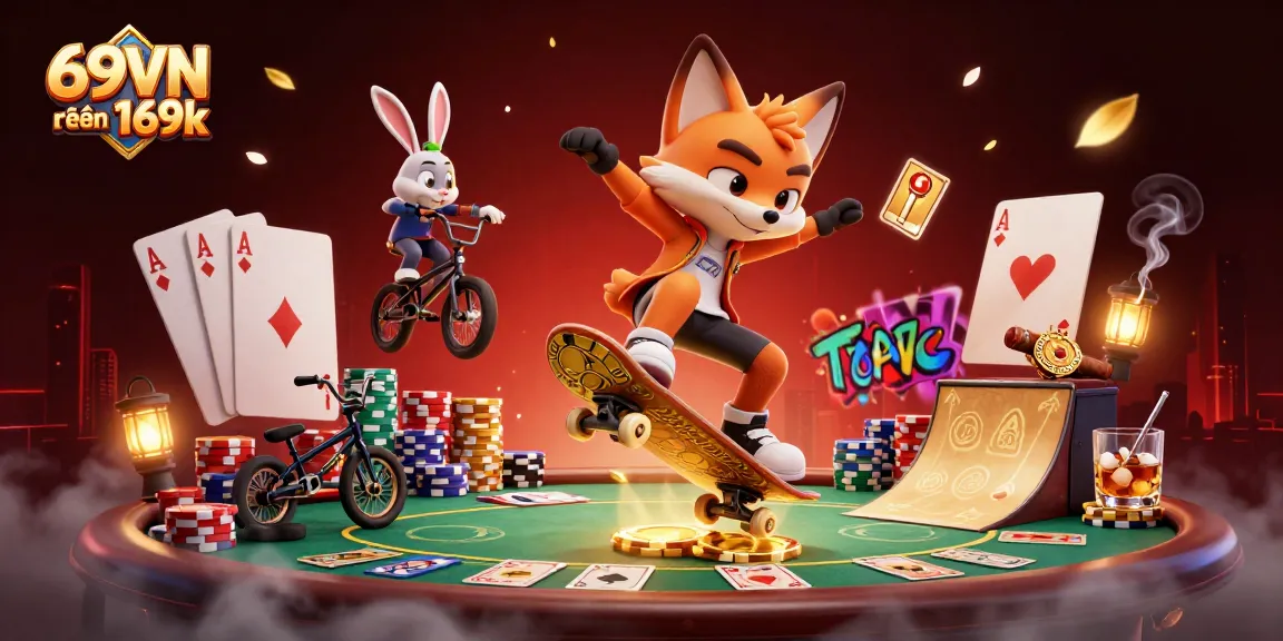 Experience 69VN nhận 169k with a vibrant casino atmosphere featuring dynamic characters and engaging gaming action.