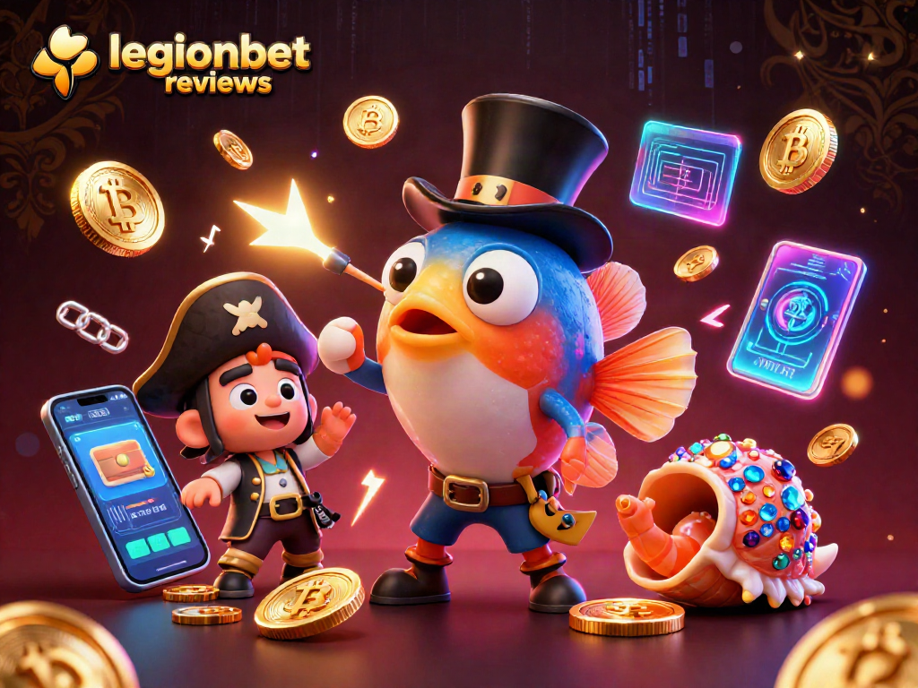 Engage with our rich legionbet reviews illustration, featuring dynamic sea creatures and crypto elements in a vibrant casino setting.