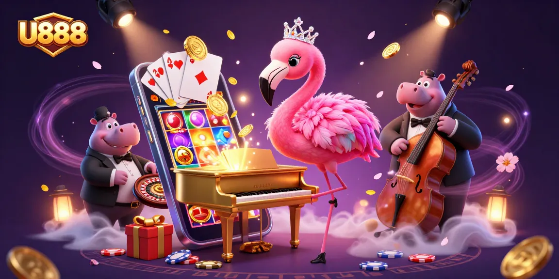 Experience thrilling gameplay with U888's vibrant casino scene featuring unique characters and interactive elements