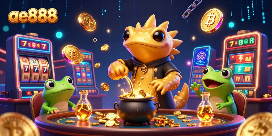 Experience the excitement of ae888 with a golden salamander alchemist and vibrant casino elements.
